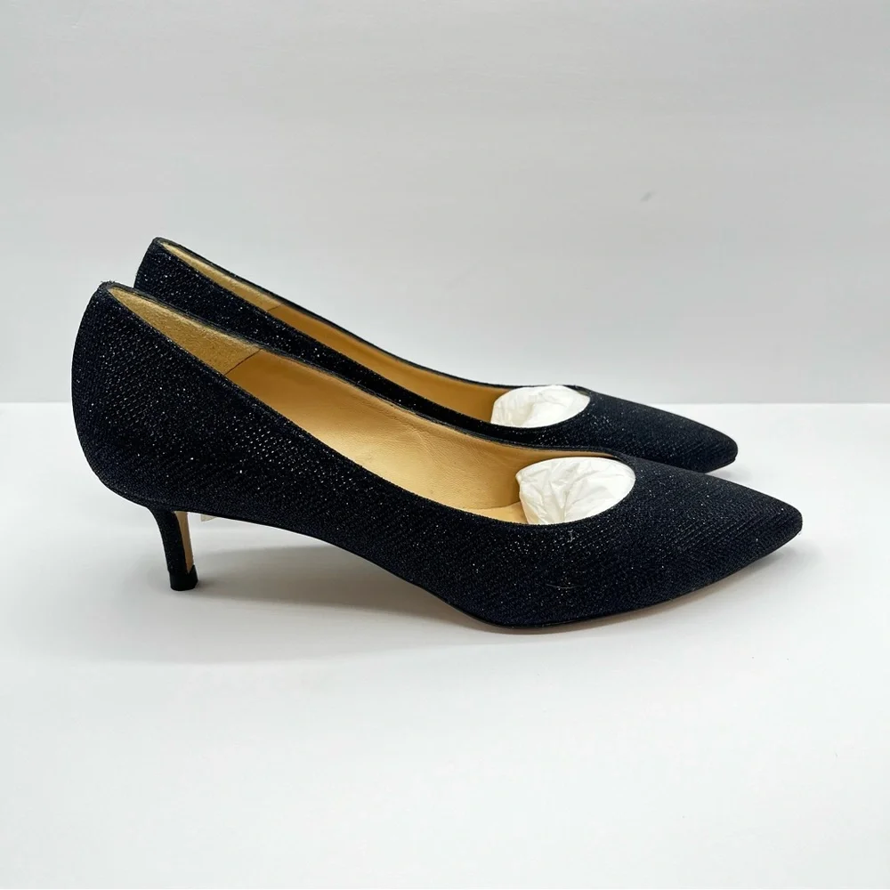 LK Bennett Women’s Sz 10.5 Audrey Kitten Heels Sparkle Navy Blue Wedding Fancy